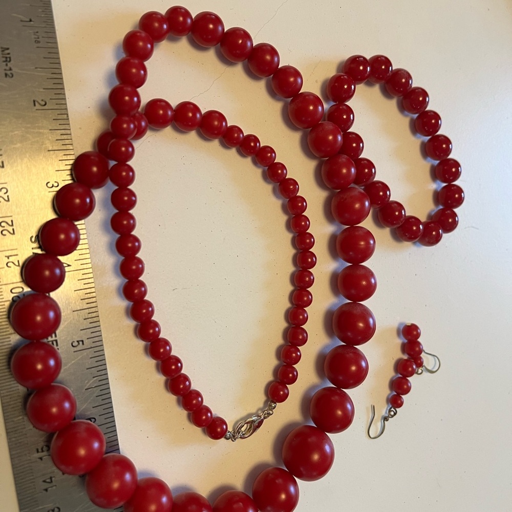 Elegant Red Beaded Necklace and Earring Set